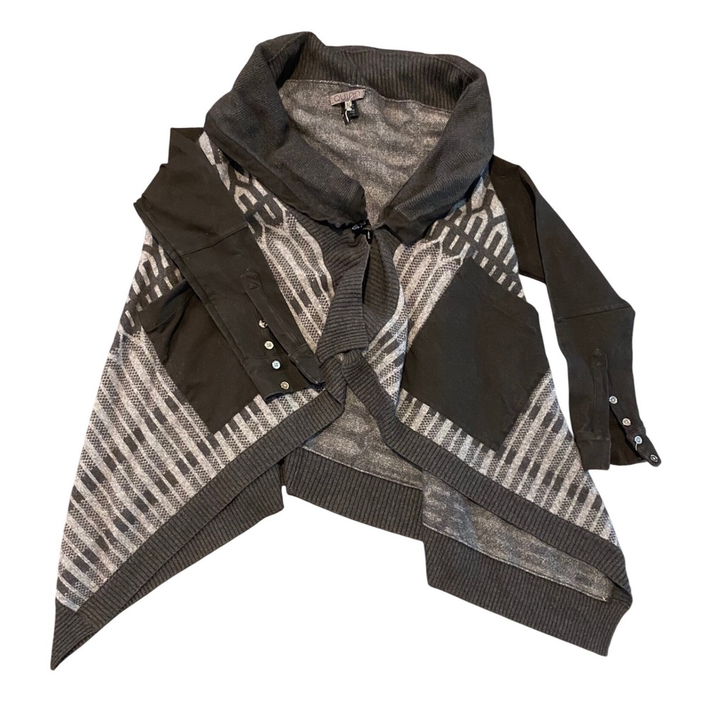 Quinn XS‎ Gray Black Wool Blend Knit Draped Button Up Cardigan Sweater
